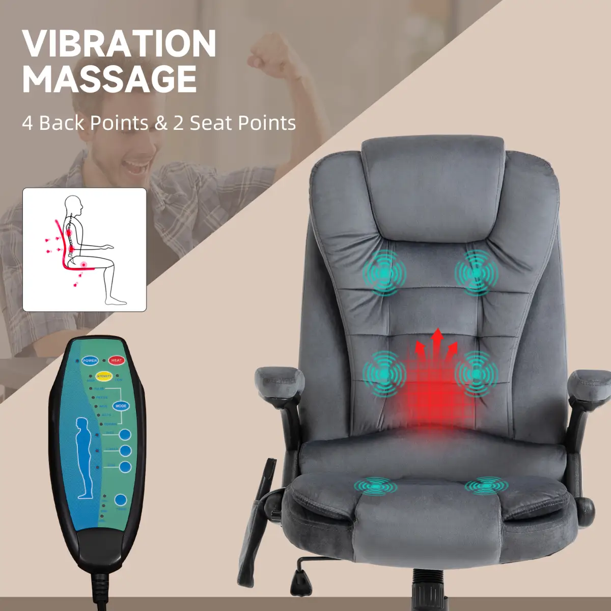 Executive Reclining Chair w/ Heating Massage Points Relaxing Headrest Grey by Unbranded