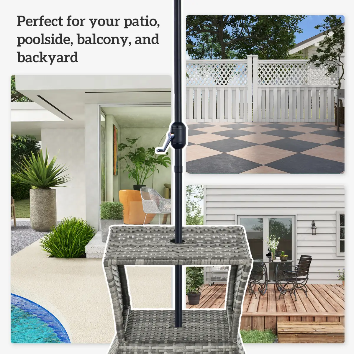 Outsunny Rattan Wicker Tea Coffee Table w/ Umbrella Hole and Storage Space Grey by Outsunny