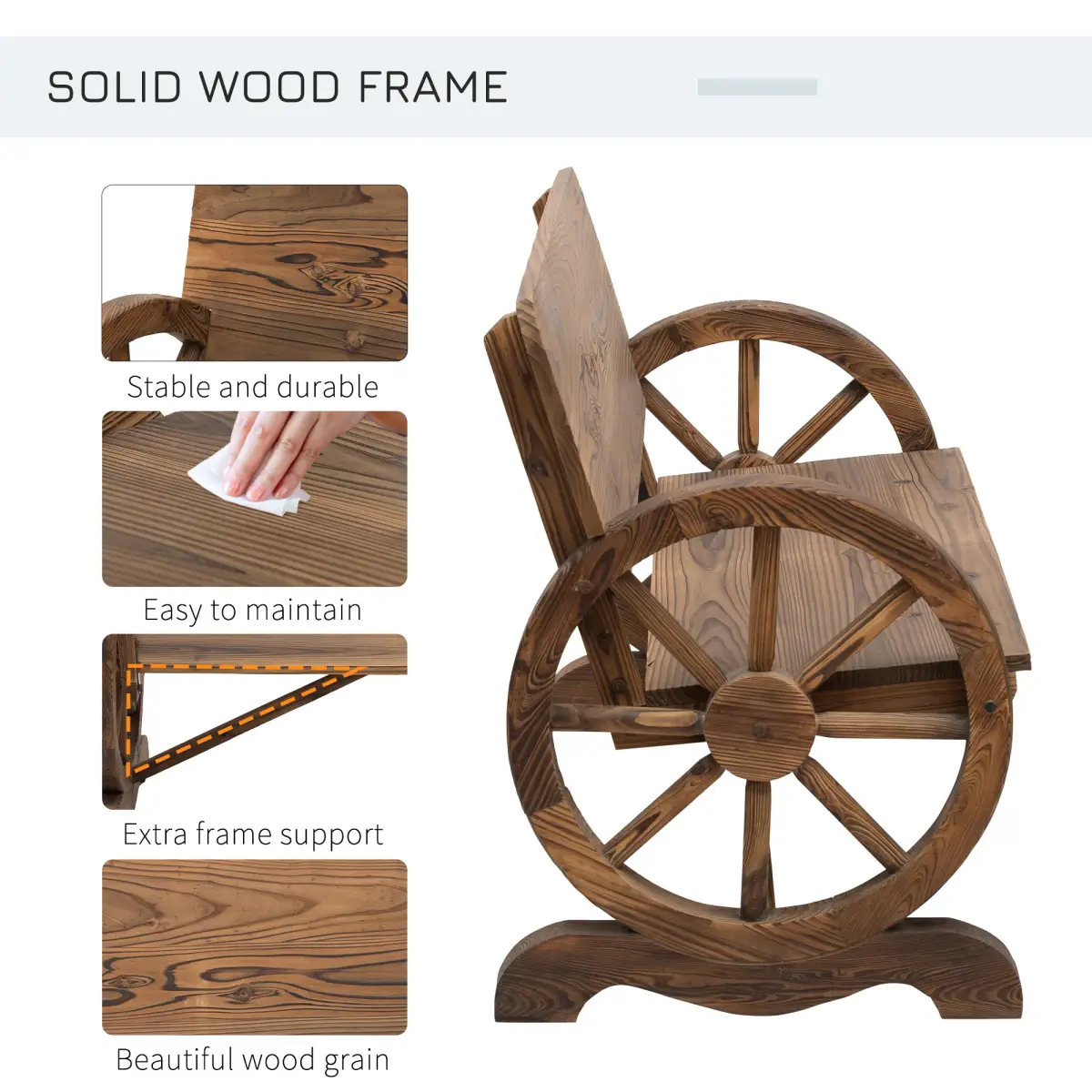 Fir Wood 2-Seater Outdoor Garden Wagon Wheel Bench by Outsunny