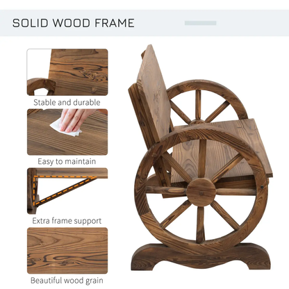 Fir Wood 2-Seater Outdoor Garden Wagon Wheel Bench by Outsunny