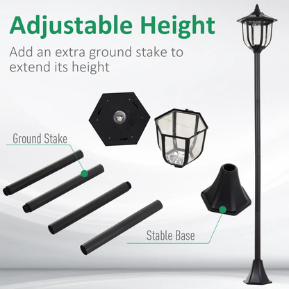 1.77m Tall Free-Standing ABS Garden Solar LED Lamp Post Black by Outsunny