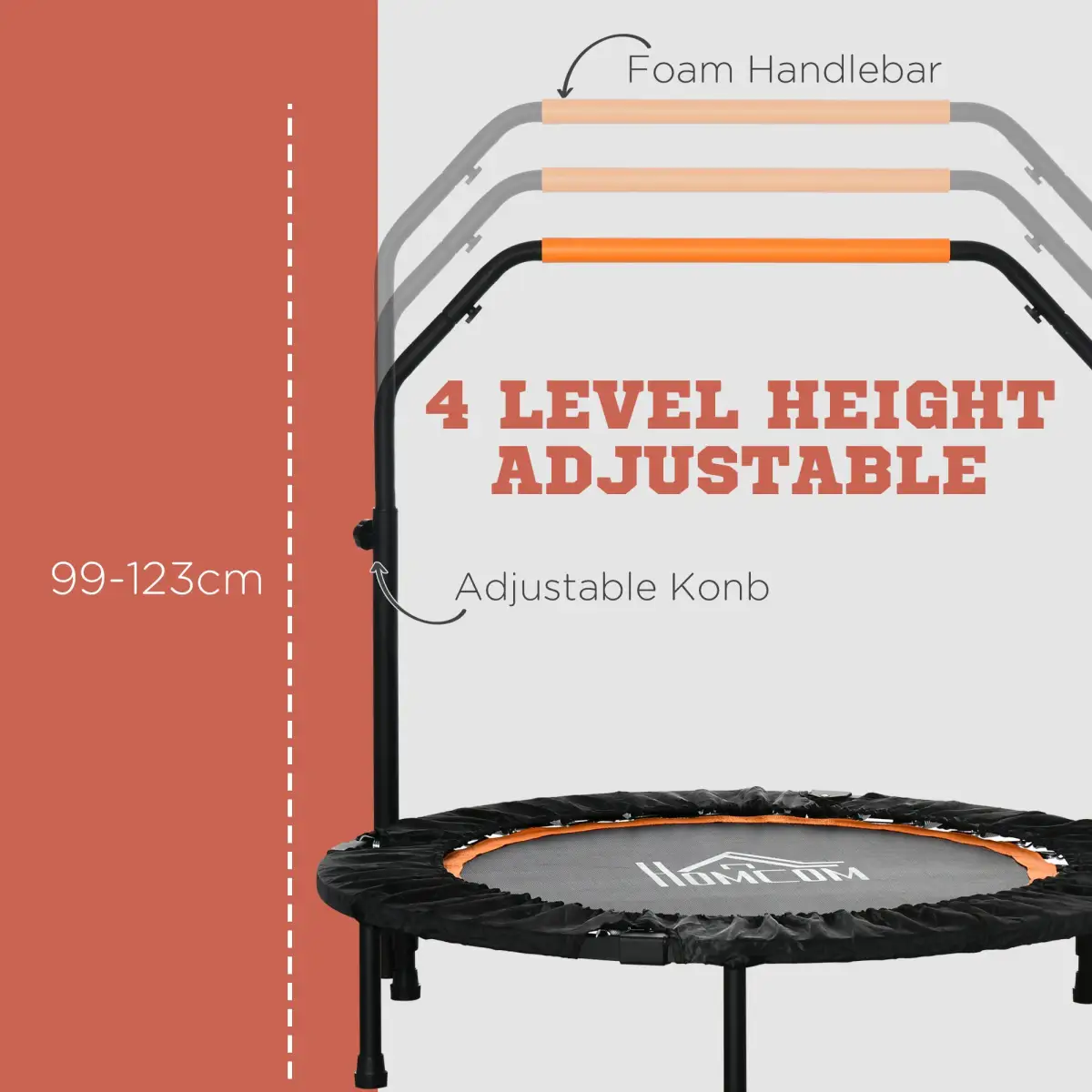 40" Foldable Mini Fitness Trampoline Rebounder Adjustable Foam Handle HOMCOM by Unbranded