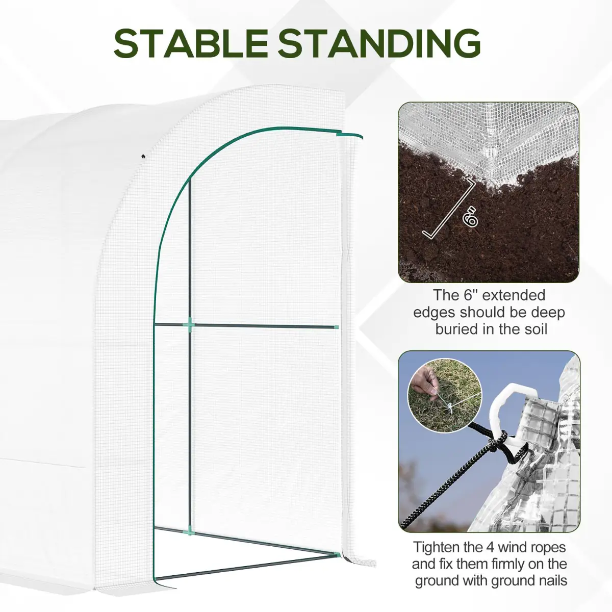 300 x 150 x 213 Plant Greenhouse Garden Nursery w/ Cover Window, White by Outsunny