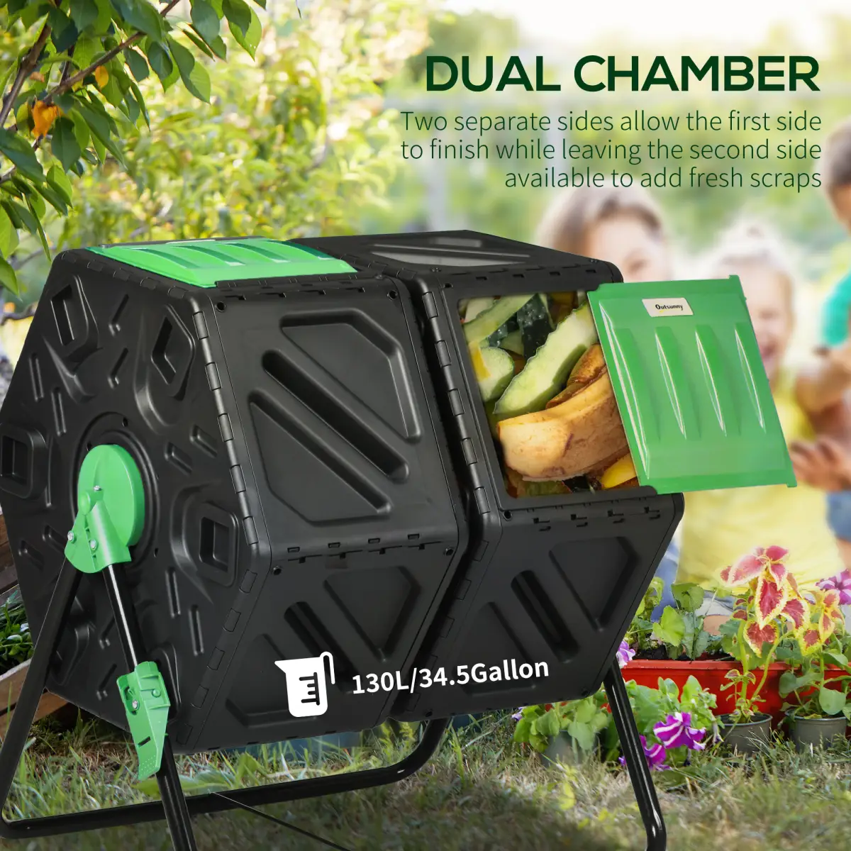 Outsunny 130L Compost Bin Dual Chamber Rotating Composter w/ Ventilation Holes by Outsunny