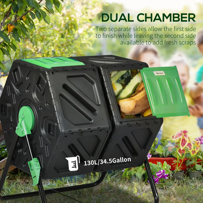 Outsunny 130L Compost Bin Dual Chamber Rotating Composter w/ Ventilation Holes by Outsunny