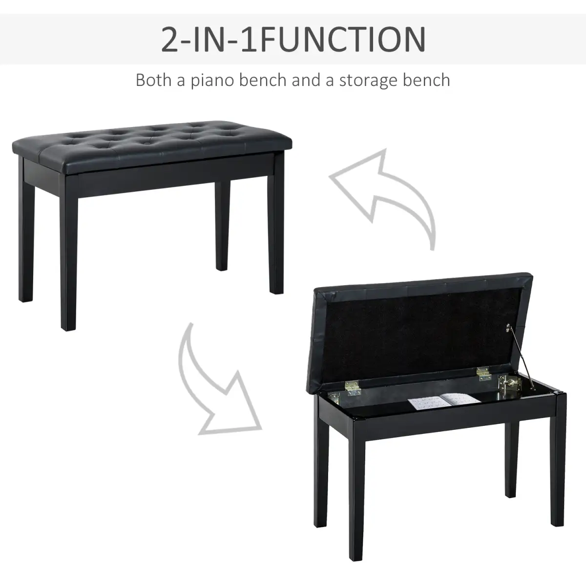Classic Digital Keyboard Piano Bench Makeup Padded Seat Stool Solid Wood Black by HOMCOM