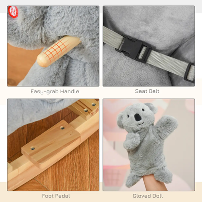 Kids Plush Ride-On Rocking Horse Koala-shaped Toy w/ Gloved Doll Grey by HOMCOM