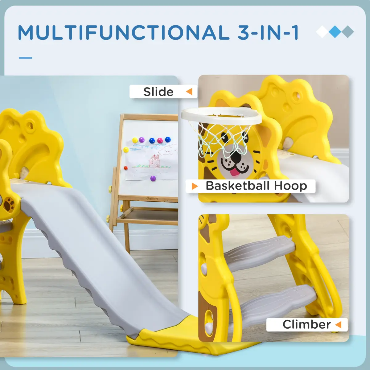 AIYAPLAY 2 in 1 Kids Slide for Indoor Use with Basketball Hoop for 18-36 Months by AIYAPLAY