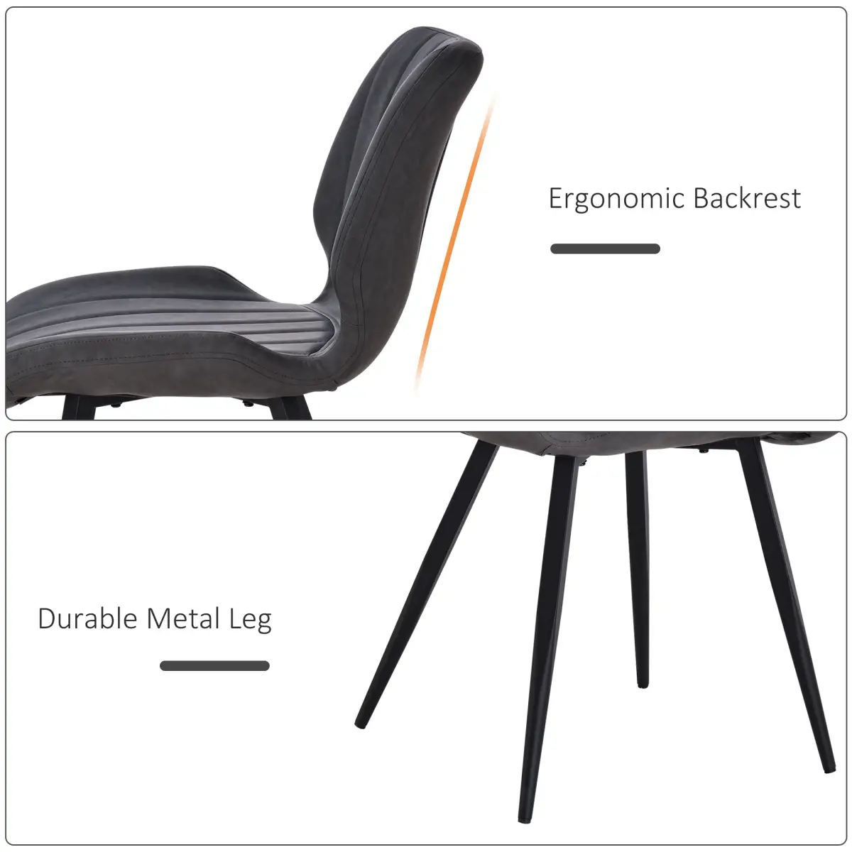 Set Of 2 Vintage PU Leather Dining Chair Moulded Seats Padded Steel Frame Grey by HOMCOM