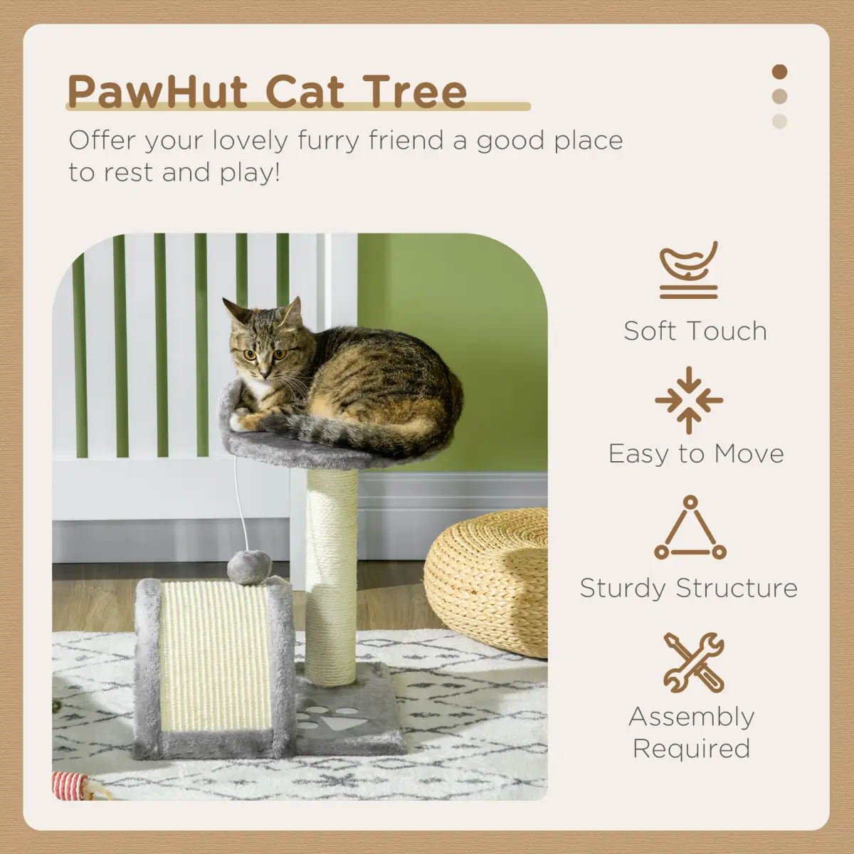 Cat Tree, Kitten Scratcher Activity Centre w/ Sisal Scratching Post, Toy Ball by PawHut