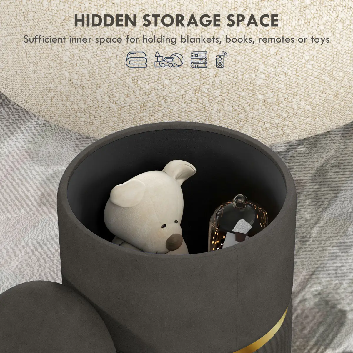 HOMCOM Round Pouffe, Storage Footstool with Cushioned Top, Hidden Space by HOMCOM