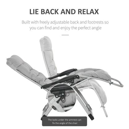 Outsunny 2 PCS Reclining Zero Gravity Chair Folding Lounger Cushion Light Grey by Outsunny