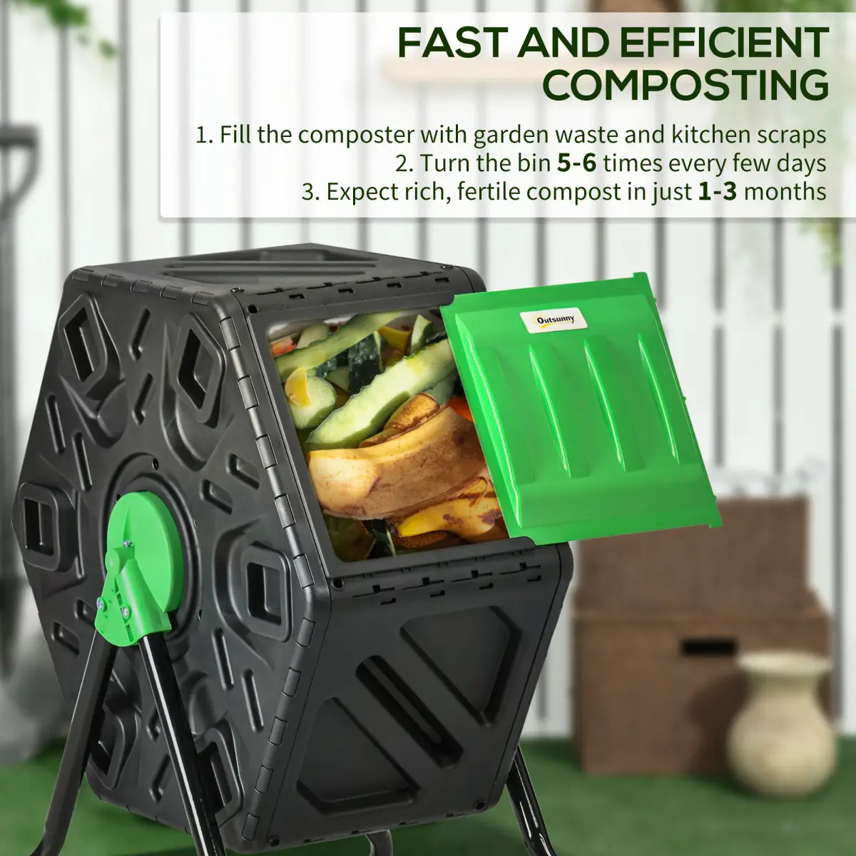 Outsunny 65L Garden Compost Bin, Barrel Rotating Composter with Steel Legs by Outsunny