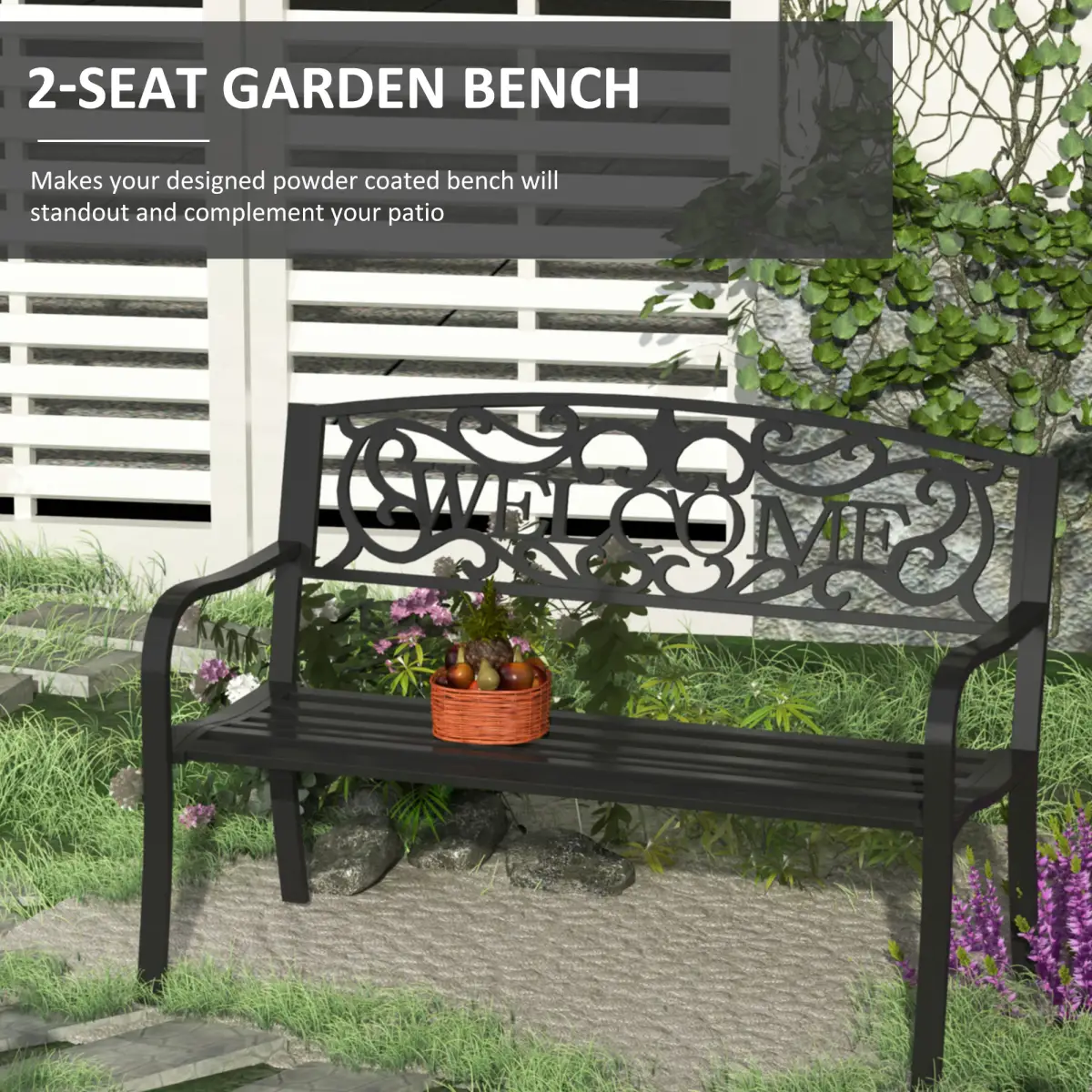 126Lx60Wx85H cm Steel Bench-Black by Outsunny