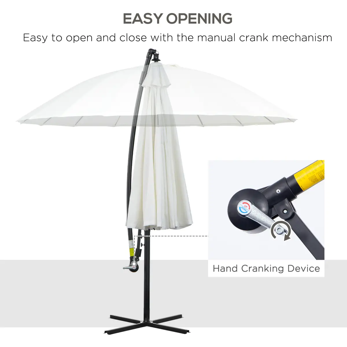 3(m) Cantilever Shanghai Parasol Crank Handle, Cross Base, Off-White Outsunny by Unbranded