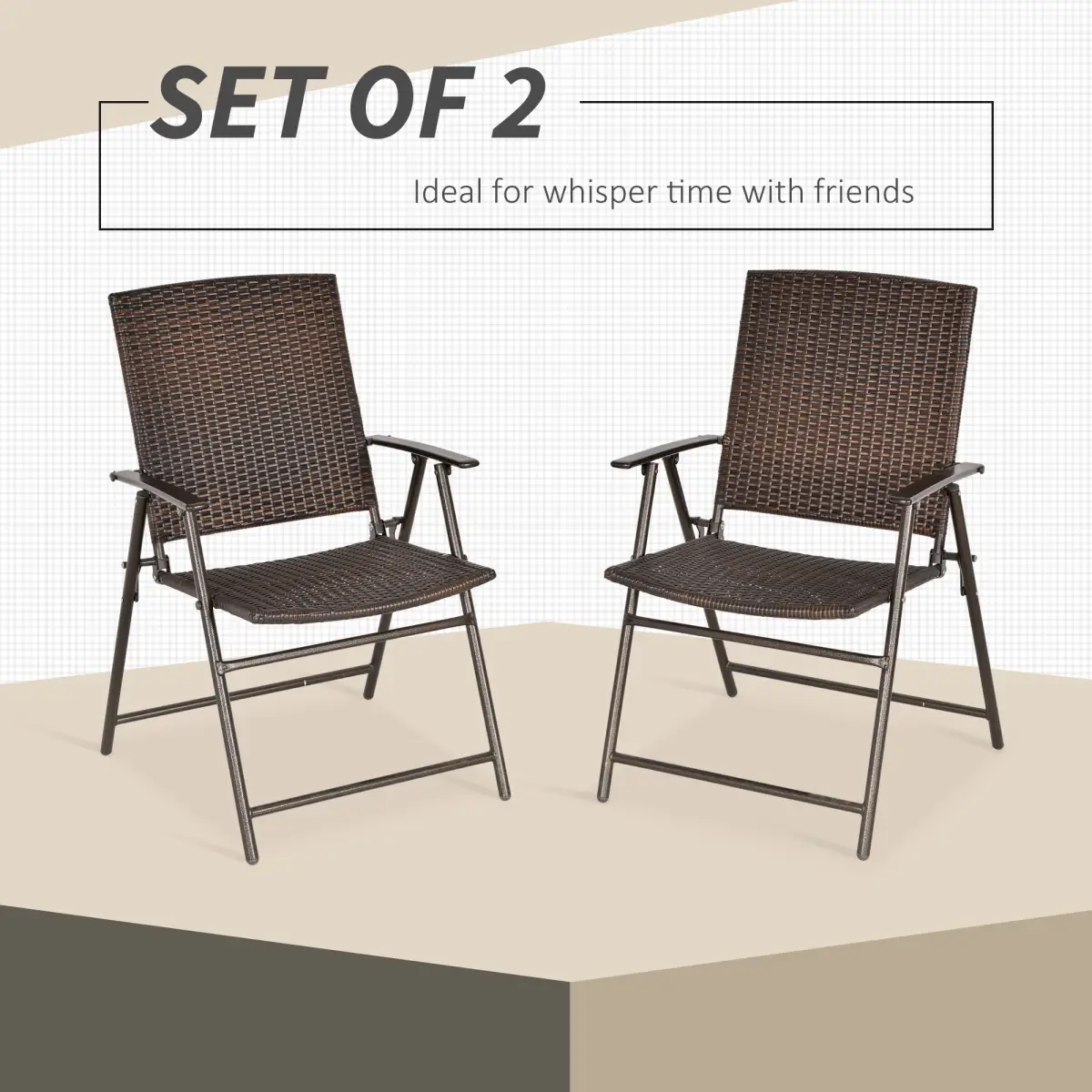 Outsunny 2pcs Rattan Chair Foldable Garden Furniture w/ Armrest Steel Frame by Outsunny