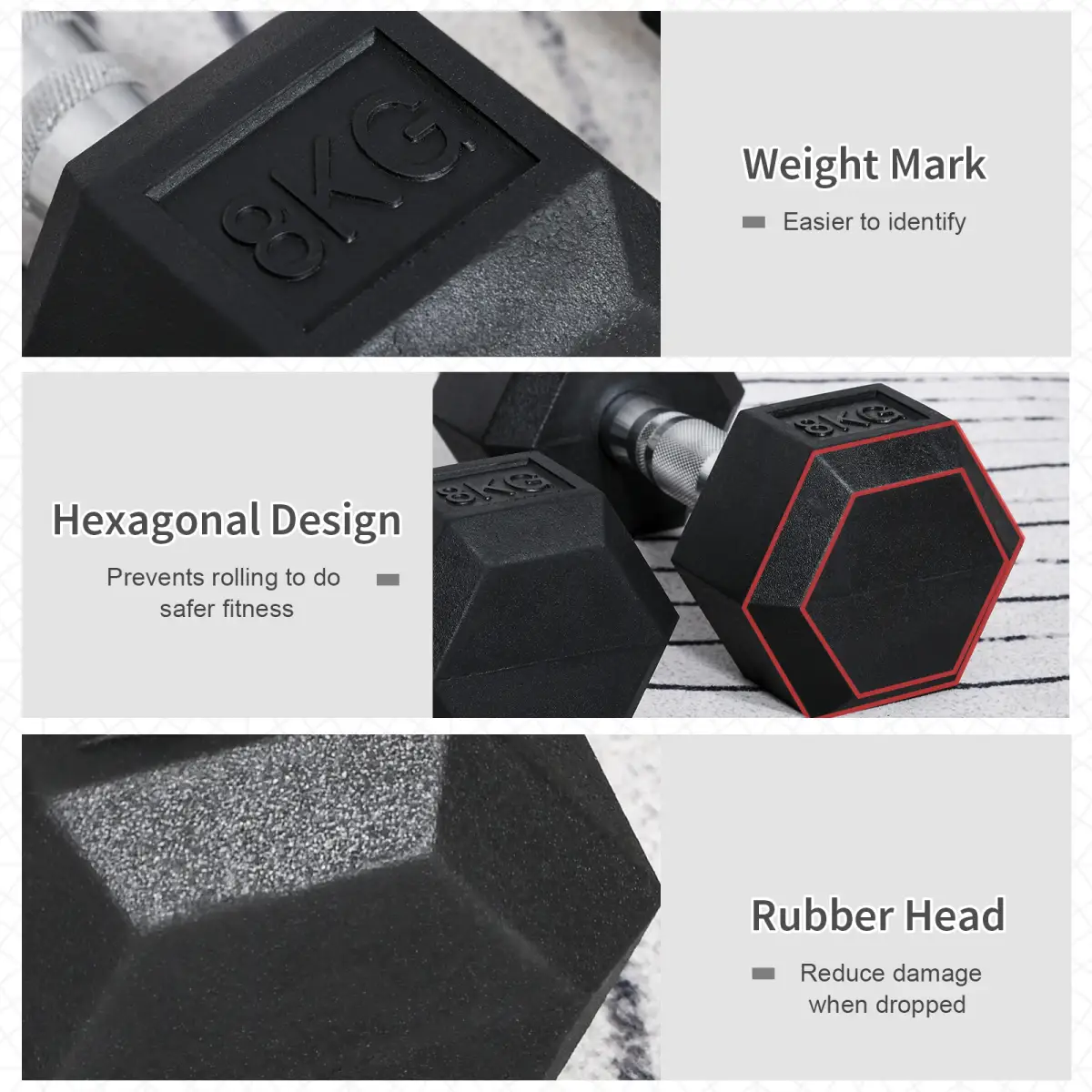 Hexagonal Dumbbells Kit Weight Lifting Exercise for Home Fitness 2x8kg HOMCOM by Unbranded