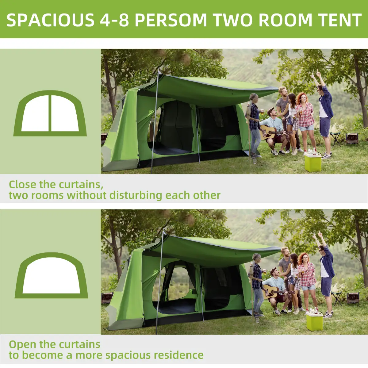 Two Room Dome Tent Camping Shelter w/ Porch and Portable Carry Bag Outsunny by Unbranded