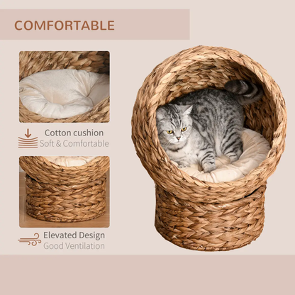 Wicker Cat House, Raised Cat Bed with Cylindrical Base, 42 x 33 x 52cm by PawHut