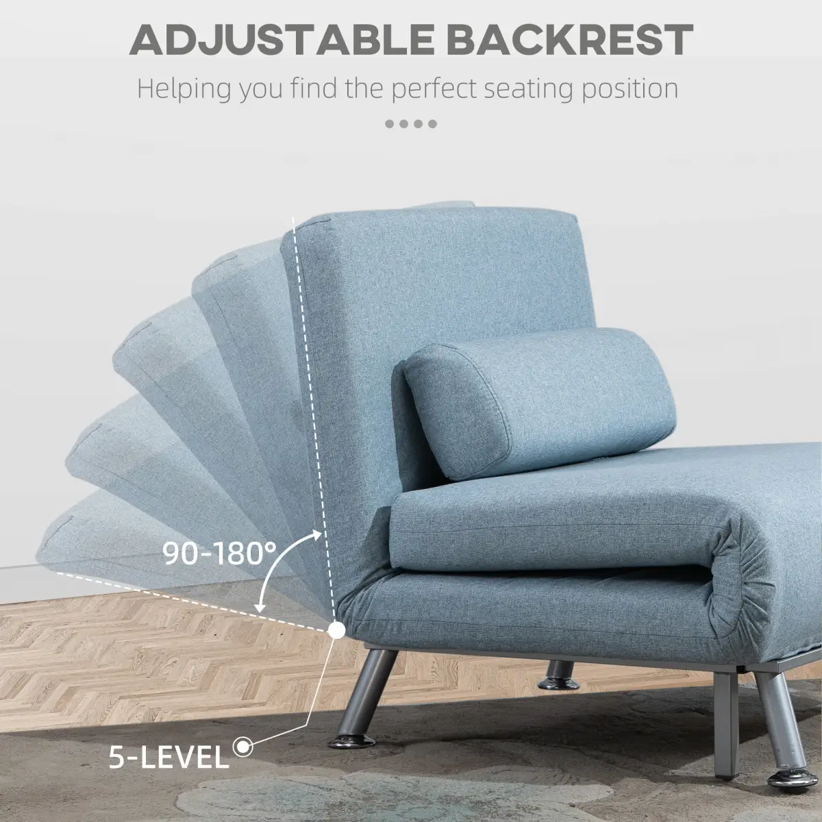 Single Folding 5 Position Convertible Sleeper Chair Sofa Bed Blue by HOMCOM