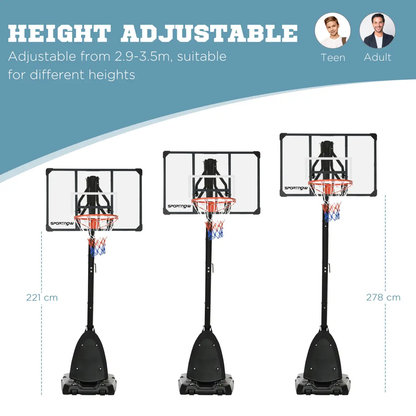 Adjustable Basketball Hoop with Weighted Base, Wheels, 2.4-2.9m by SPORTNOW