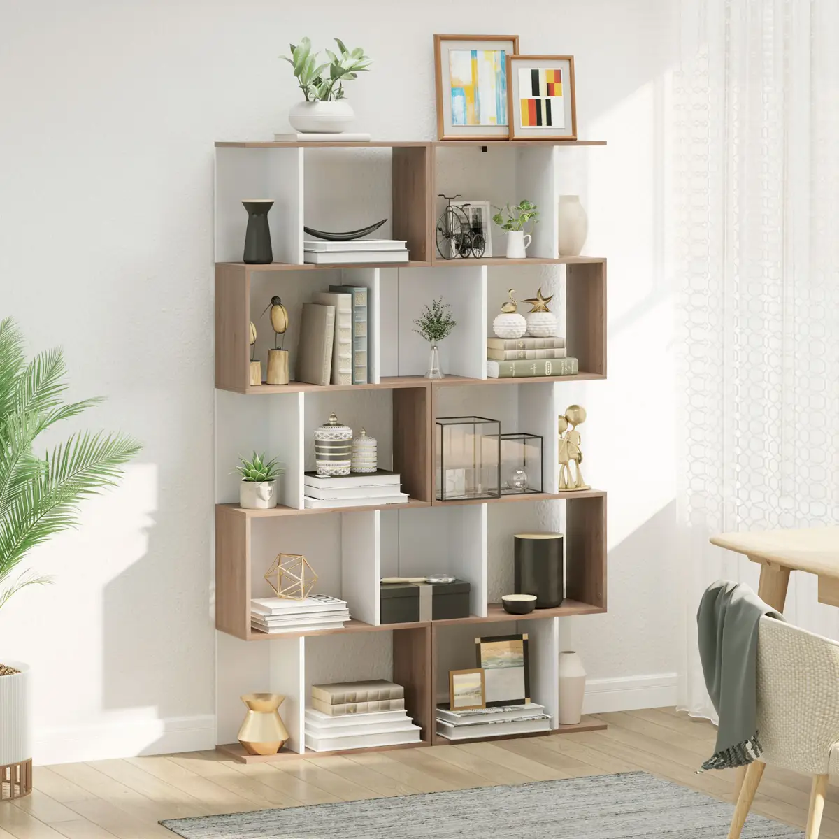 5-tier Display Shelving Storage Bookcase S Shape design Unit Natural by HOMCOM
