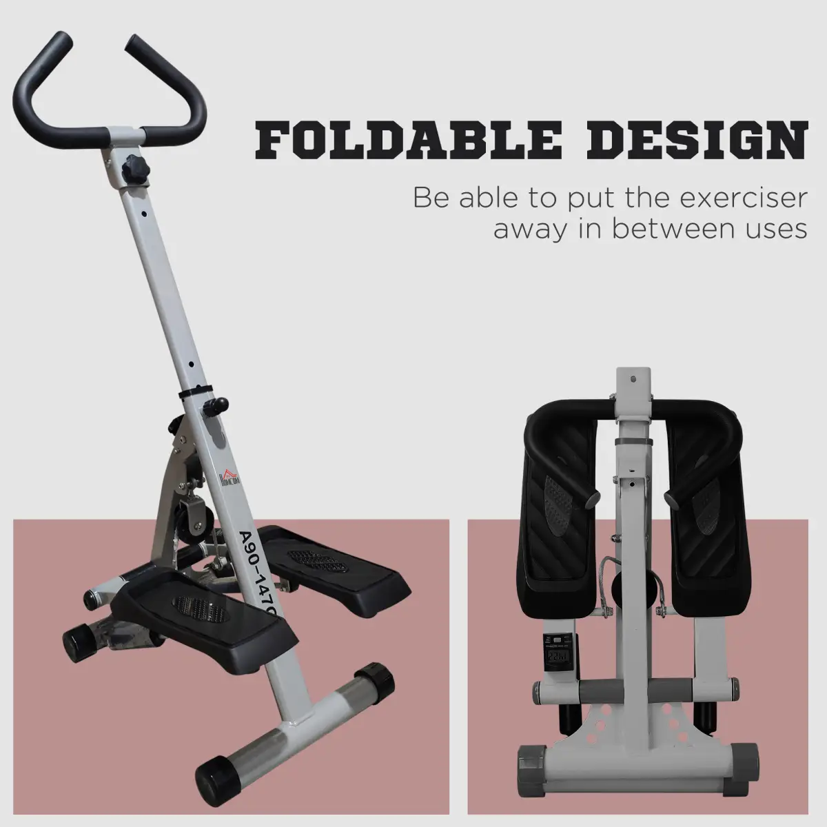 Foldable Stepper Adjustable Step Machine w/ Handlebar LCD Display, Grey HOMCOM by Unbranded