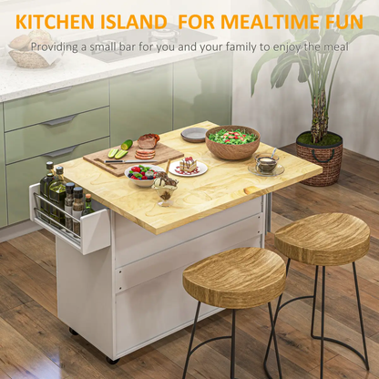 Drop-Leaf Kitchen Island on Wheels Utility Storage Cart with Drawers & Cabinet by Unbranded