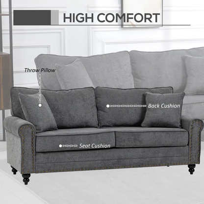 2 Seater Sofas Fabric Sofa with Nailhead Trim Cushions and Throw Pillows Grey by Unbranded