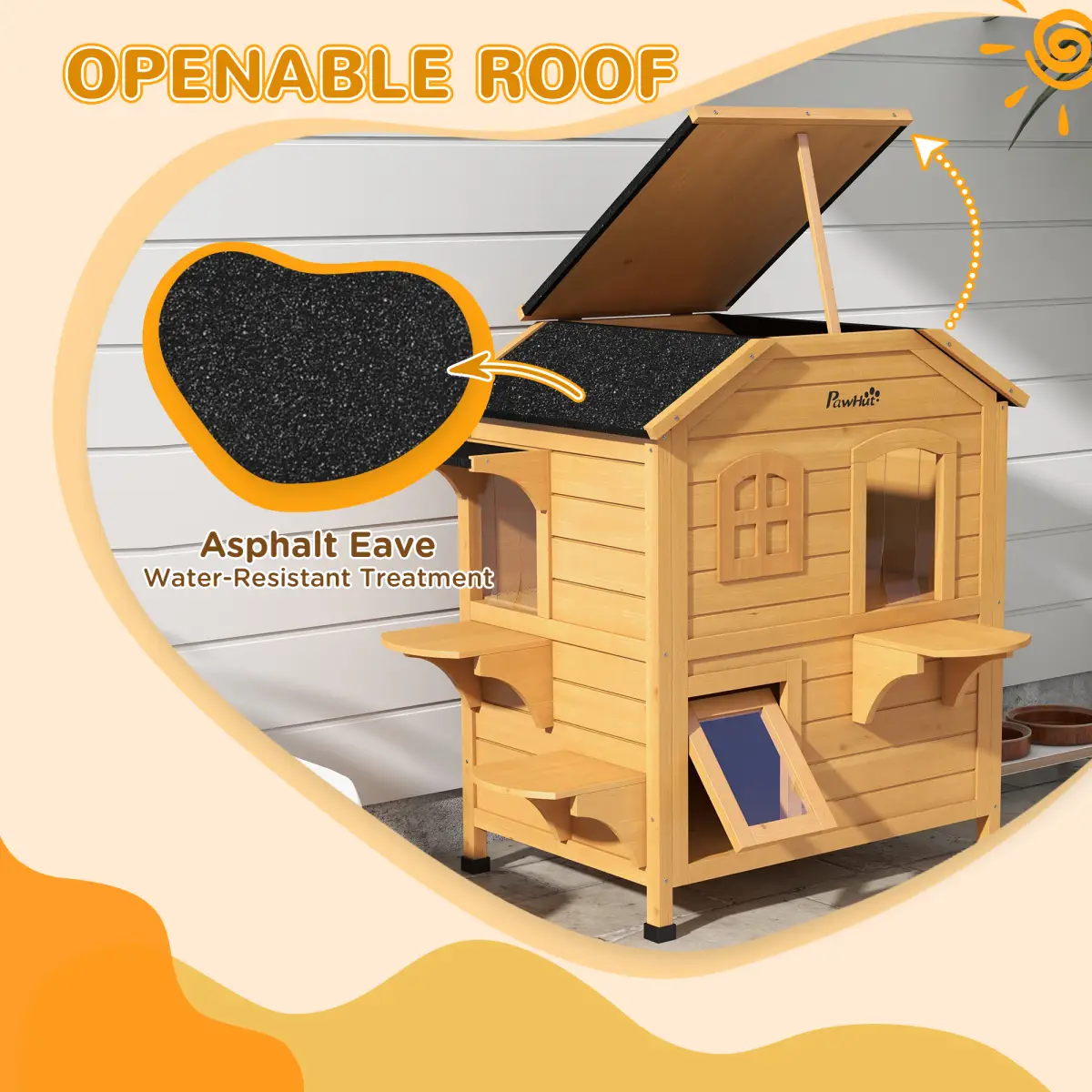 Wooden Cat House Cat Cave Pet Shelter Condos Outdoor Natural Wood Finish by PawHut