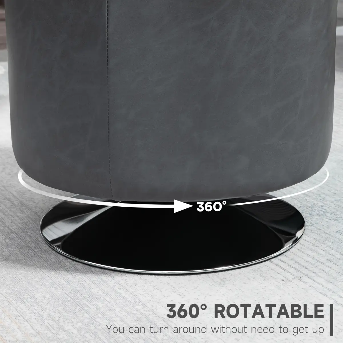 360 Swivel Foot Stool PU Ottoman w/ Thick Padding & Steel Base, Grey by HOMCOM