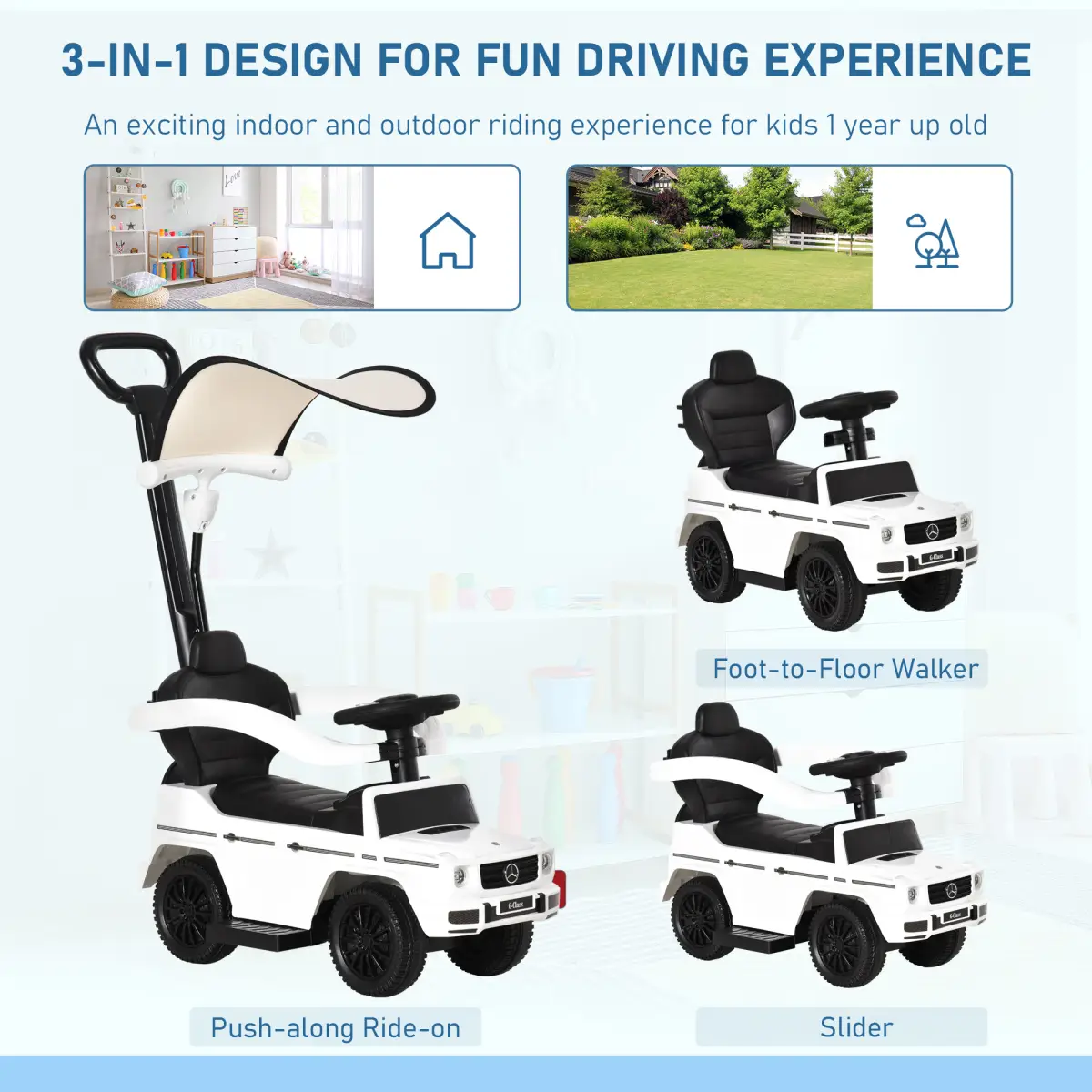 Benz G350 Ride-on Sliding Car Floor Slider Stroller Kids Vehicle, White HOMCOM by Unbranded