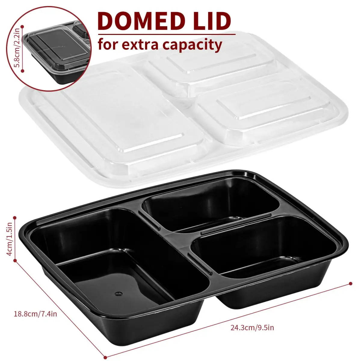 VINSANI 30pk 3 COMPARTMENTS MEAL PREP CONTAINERS 1010478 by Vinsani