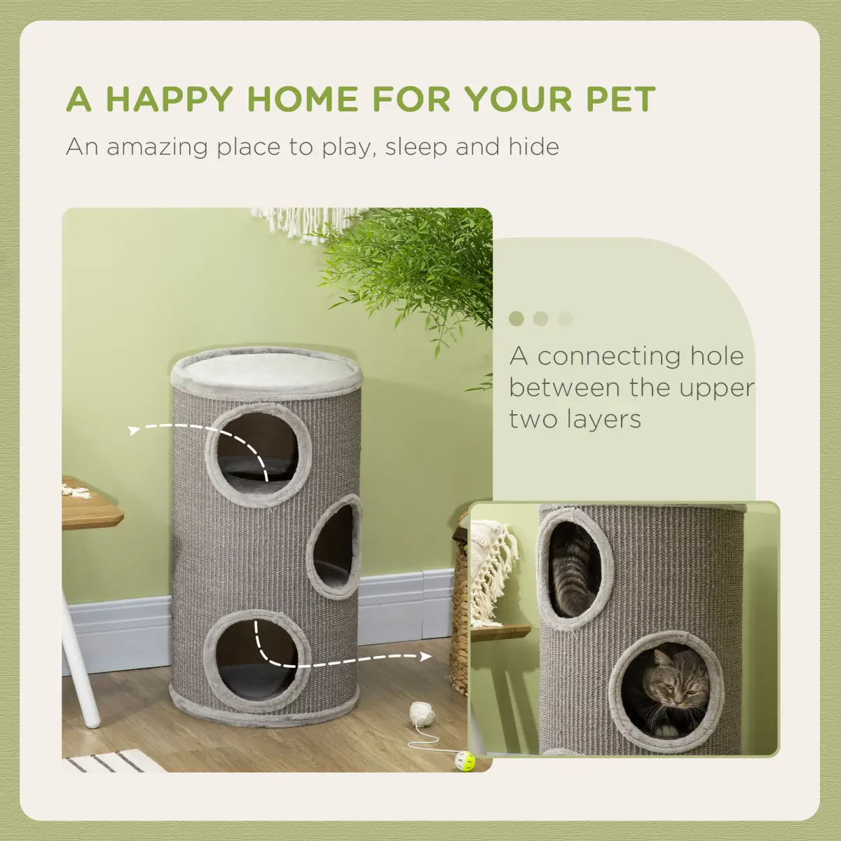 Cat Barrel Kitten Tree Tower for Indoor Cats, Covered with Sisal, Cosy Platform by PawHut