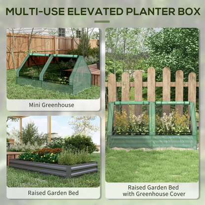 Outsunny Raised Garden Bed Planter Box with Greenhouse, Green and Dark Grey by Outsunny