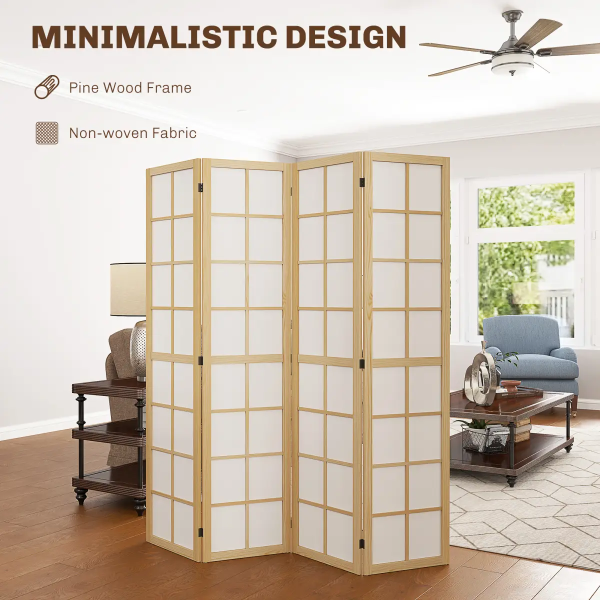 HOMCOM Indoor Room Partition, 4 Panel Folding Room Divider, 160 x 170cm by HOMCOM