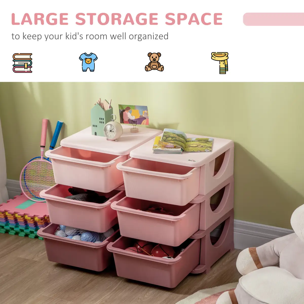 Kids Storage Unit Toy Box Vertical Dresser with Six Drawers - Pink HOMCOM by Unbranded
