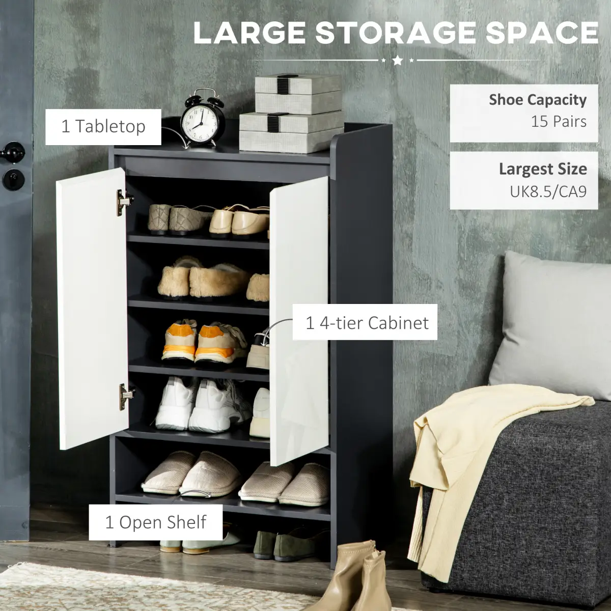Modern Shoe Cupboard for Hallway with Open Compartment and Adjustable Shelves by Unbranded