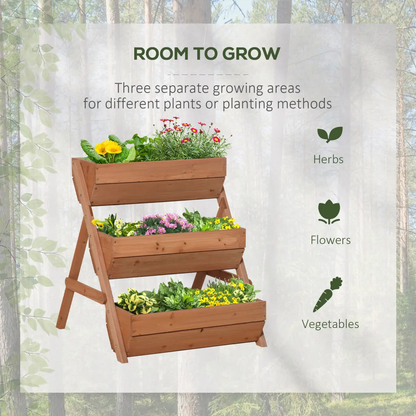 Outsunny 3 Tier Raised Garden Bed Wooden Elevated Planter Box Kit, Brown by Outsunny