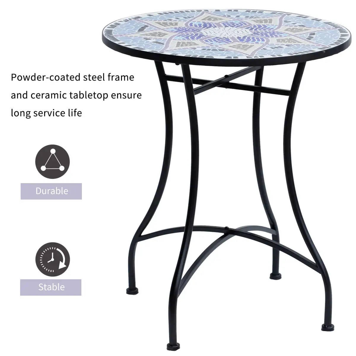 Outsunny Garden Table, Mosaic Round Patio Side Table with 60cm Ceramic Top by Outsunny