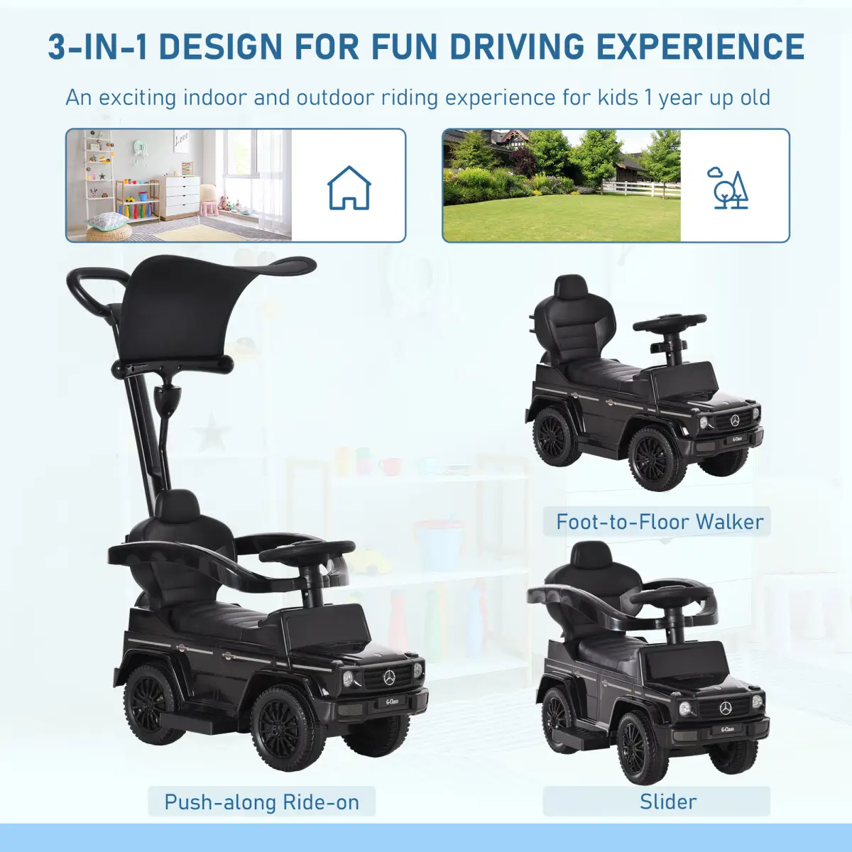 Benz G350 Ride-on Sliding Car Floor Slider Stroller Kids Vehicle, Black HOMCOM by Unbranded