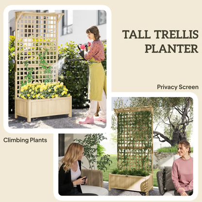 Outsunny Wood Planter with Trellis for Climbing Plants Vines Planter Box Natural by Outsunny
