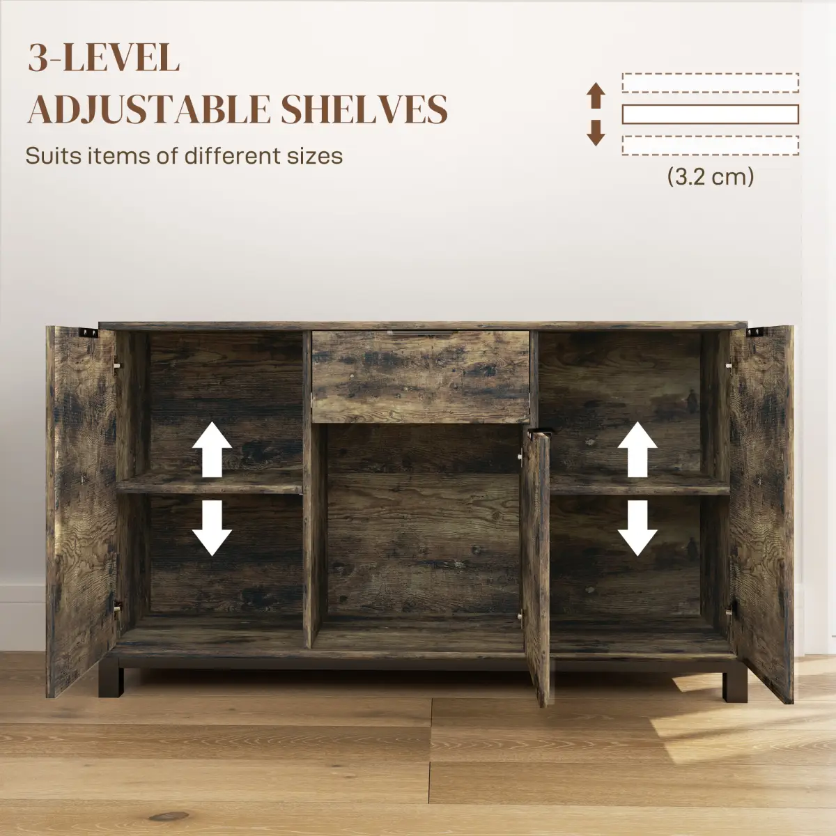 HOMCOM Sideboard, Industrial Storage Cabinet for Living Room, Rustic Brown by HOMCOM