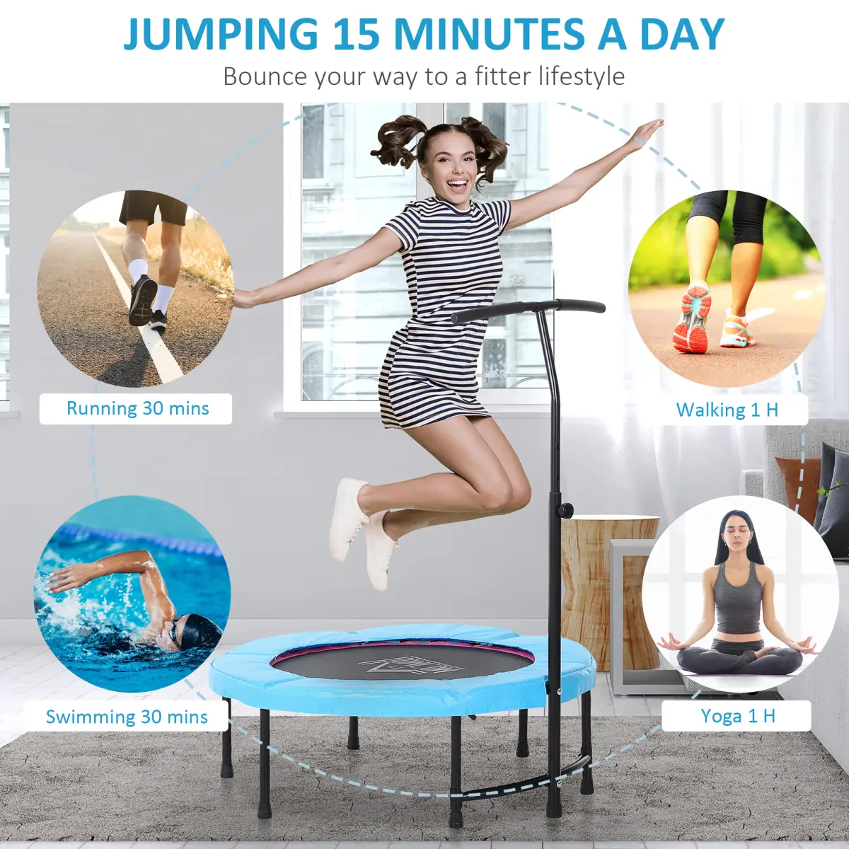 40'' Kids Mini Trampoline, Adult Rebounder Jumper w/ Handle Fitness HOMCOM by Unbranded