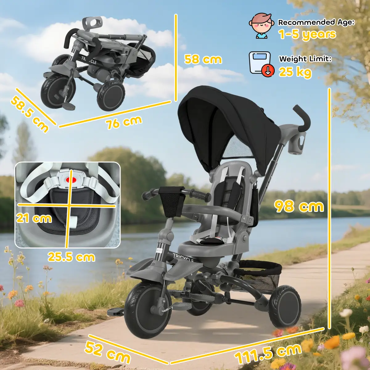 Kids Trike with Adjustable Backrest by N/A