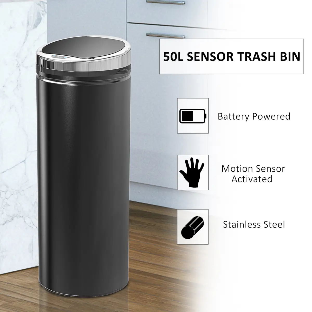 50 L Stainless Steel Sensor Trash Can W/ Bucket-Black by HOMCOM