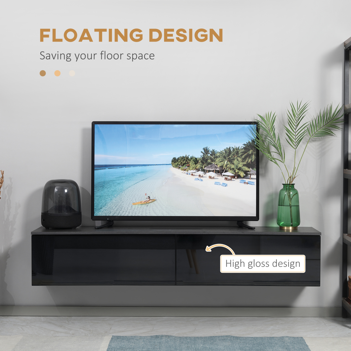 Floating TV Unit Stand, Wall Mount Media Console with Storage Cupboards by Unbranded
