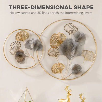 Minimalist Metal Wall Art Ginkgo Leaves Hanging Wall Sculpture, Gold by HOMCOM