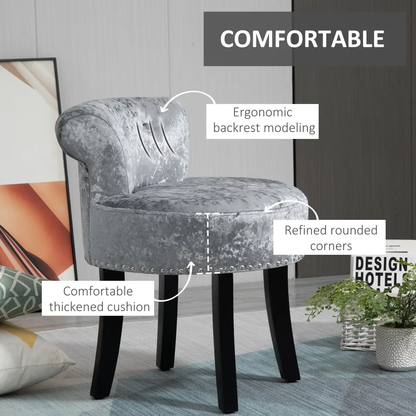 Dressing Table Stool Vanity Seat w/ Rubber Wood Legs Bedroom - Grey by HOMCOM