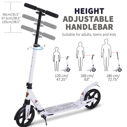 Kick Scooter Folding 2 Big Wheels Adjustable Adult Teens For 14 White HOMCOM by Unbranded